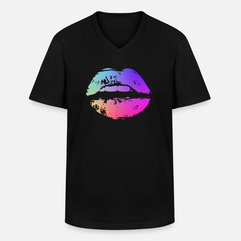 neon farbige Lippe - Männer-T-Shirt mit V-Ausschnitt - Schwarz