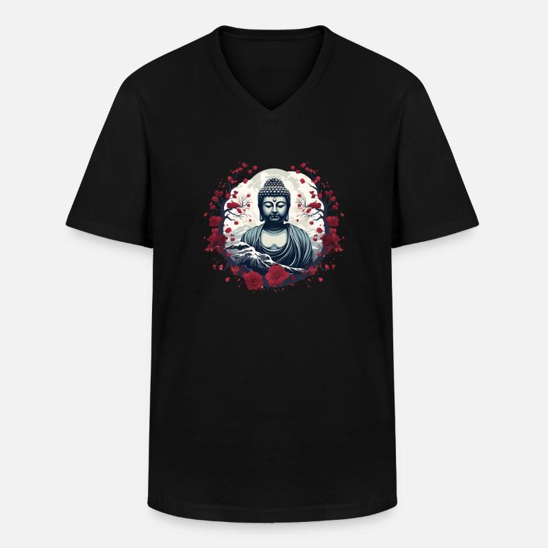 Buddha-Statue - Männer-T-Shirt mit V-Ausschnitt - Schwarz