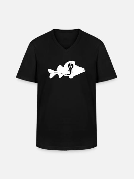 Perch with Creature Bait - white - Men's V-Neck T-Shirt - black