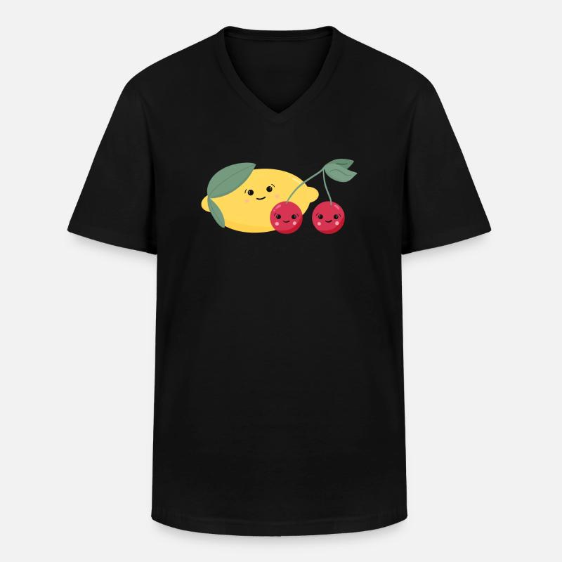 Zitrone & Kirschen - Männer-T-Shirt mit V-Ausschnitt - Schwarz