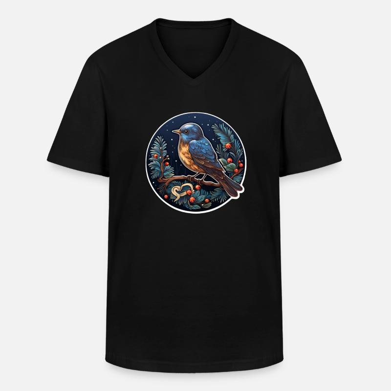 Winternacht mit Vogel - Männer-T-Shirt mit V-Ausschnitt - Schwarz