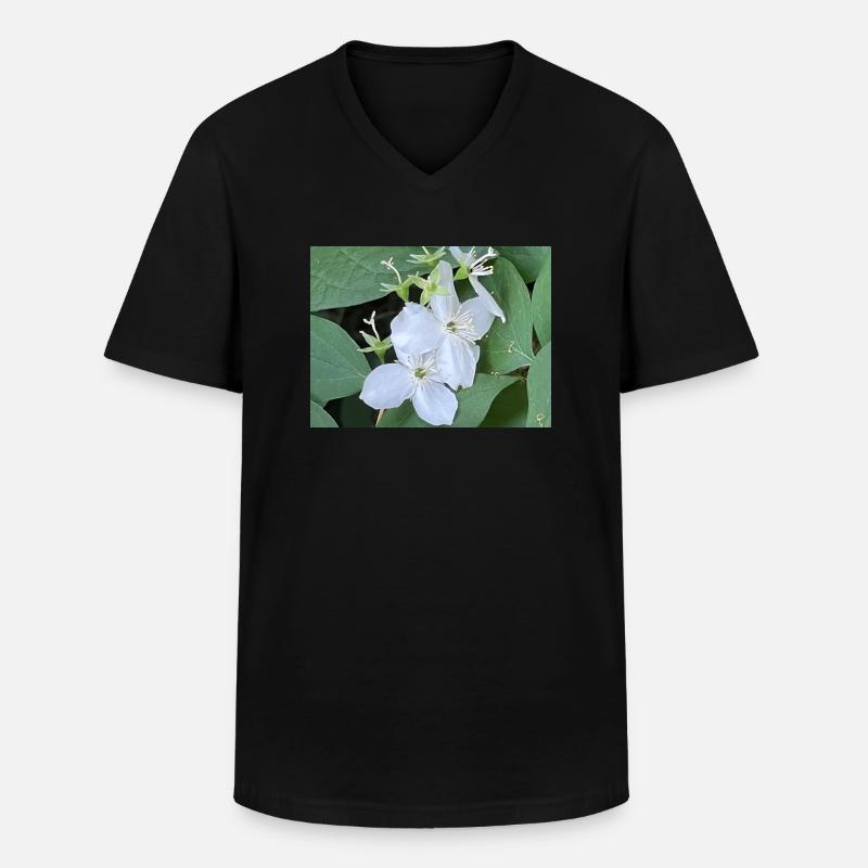 Weiße Blume - Männer-T-Shirt mit V-Ausschnitt - Schwarz