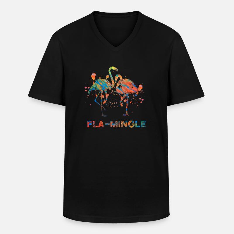 Flamingo Fla Mingle - Männer-T-Shirt mit V-Ausschnitt - Schwarz