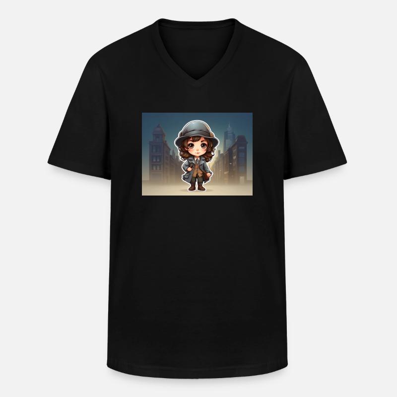 Mädchen mit Hut - Männer-T-Shirt mit V-Ausschnitt - Schwarz