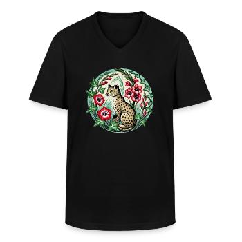 Guépard vintage - T-shirt col V Homme - noir - Devant - AI Model Male 178 dark (178cm)