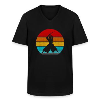 samouraï - T-shirt col V Homme - noir - Devant - AI Model Male 178 dark (178cm)