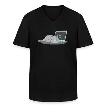 Sleeping cat home office - T-shirt col V Homme - noir - Devant - AI Model Male 178 dark (178cm)