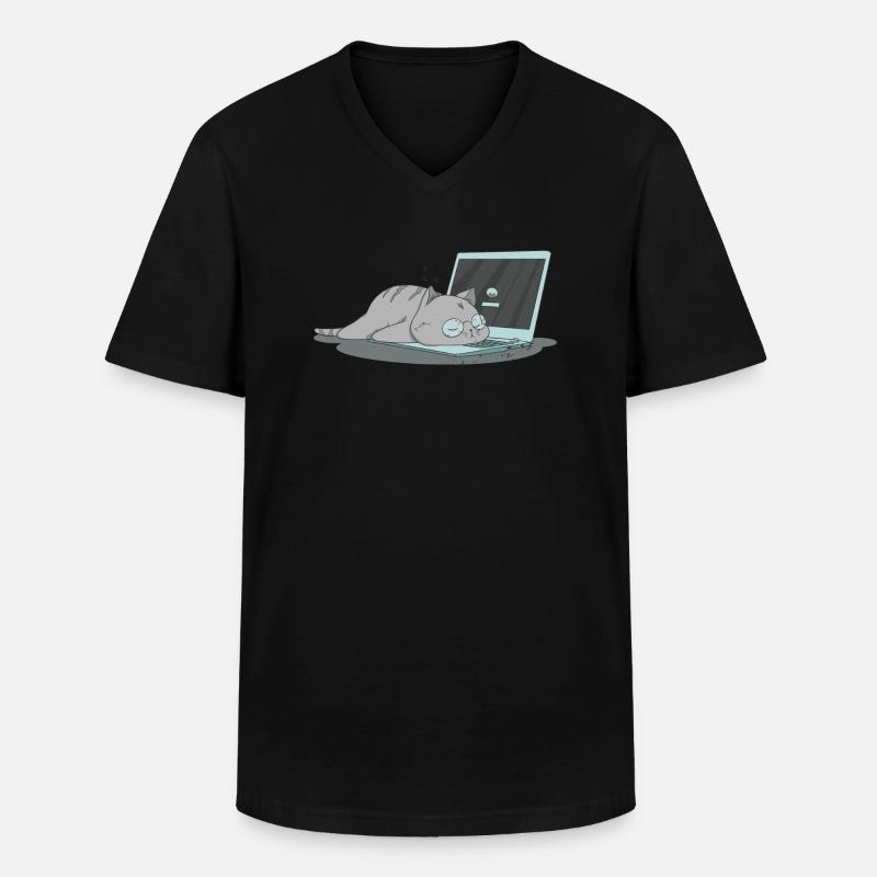 Sleeping cat home office - Männer-T-Shirt mit V-Ausschnitt - Schwarz