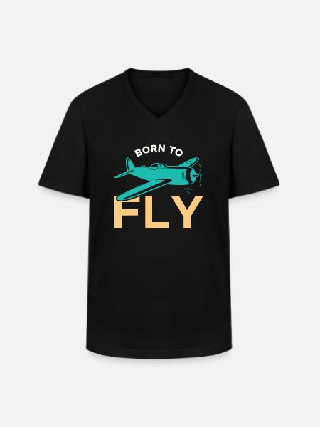 Né pour pilote d’aviation - T-shirt col V Homme - noir