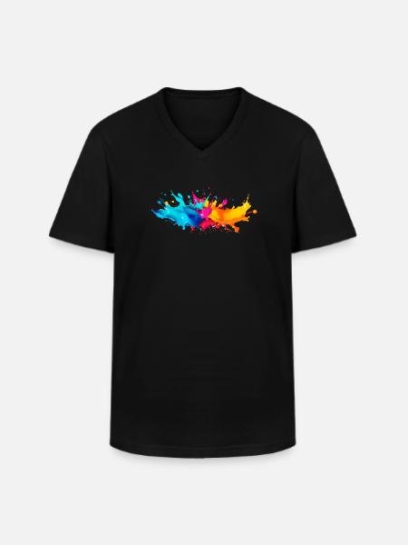 Explosion de Peinture - T-shirt col V Homme - noir