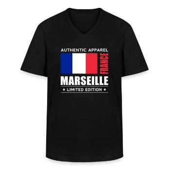 Marseille - T-shirt col V Homme - noir - Devant - AI Model Male 178 dark (178cm)