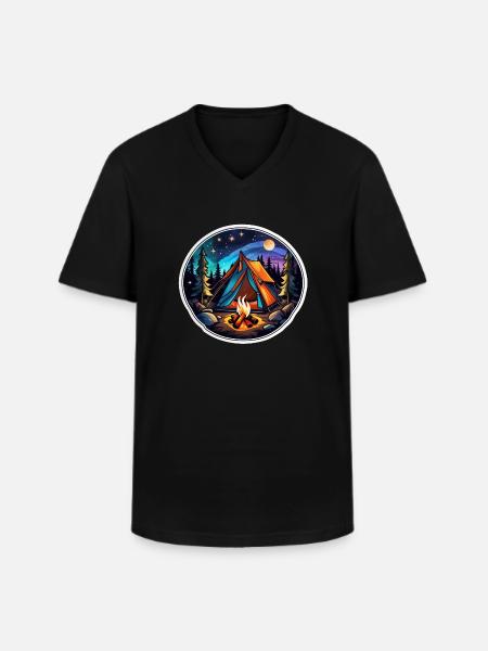 Camping, tent and campfire - Men's V-Neck T-Shirt - black