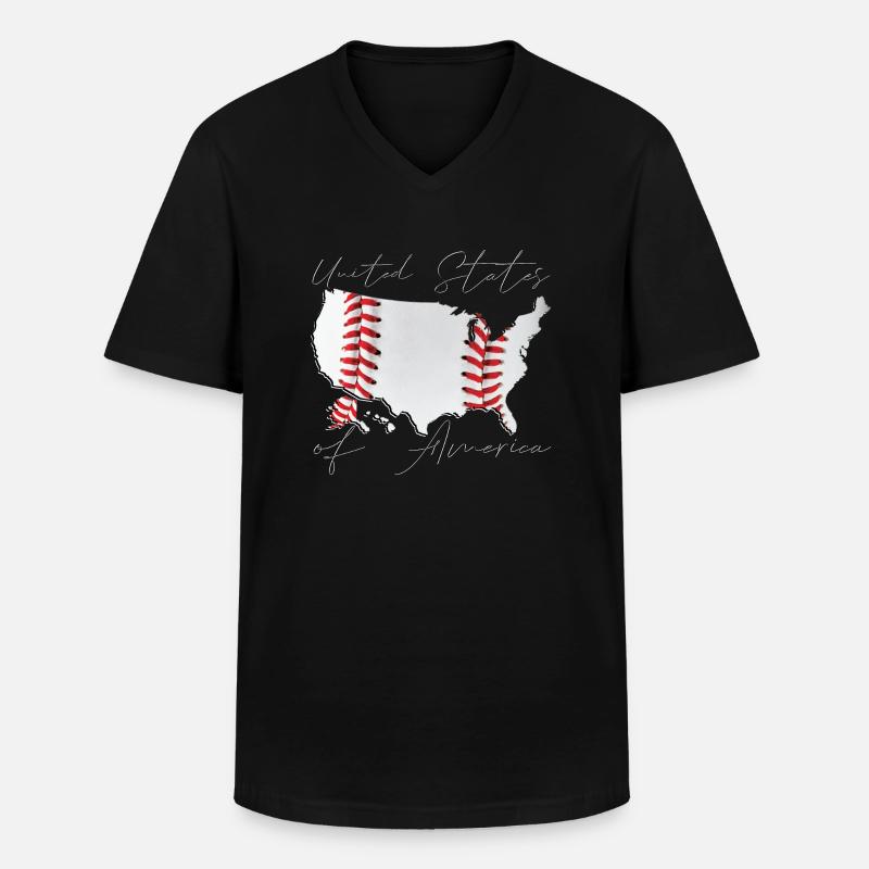 USA | echter Baseball | Landkarte Script - Männer-T-Shirt mit V-Ausschnitt - Schwarz