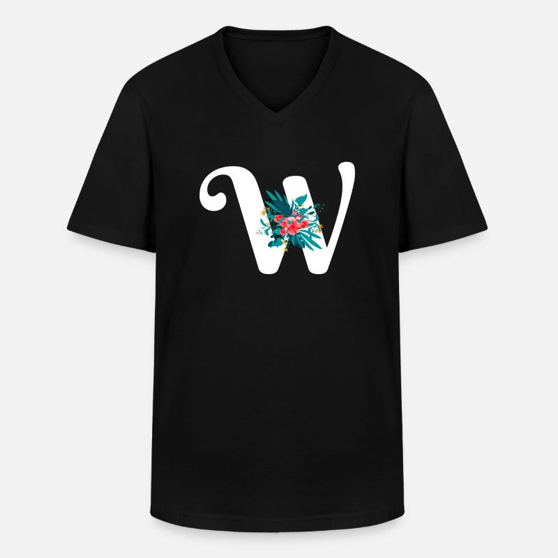 Buchstabe W geblüht - Männer-T-Shirt mit V-Ausschnitt - Schwarz