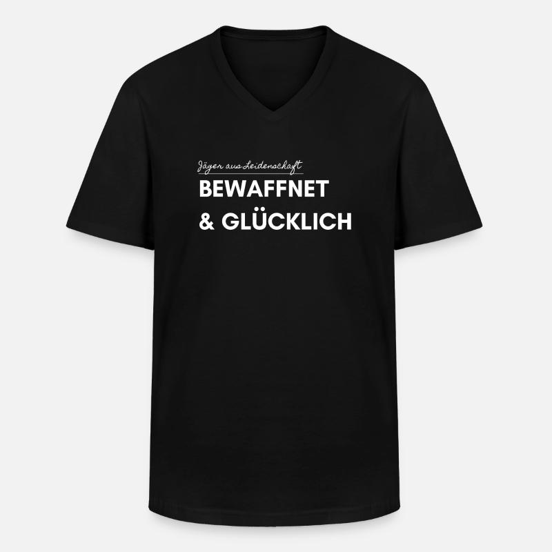 Bewaffnet & Glücklich - Männer-T-Shirt mit V-Ausschnitt - Schwarz