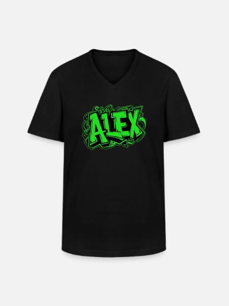 Alex Name Graffiti Green - Men's V-Neck T-Shirt - black