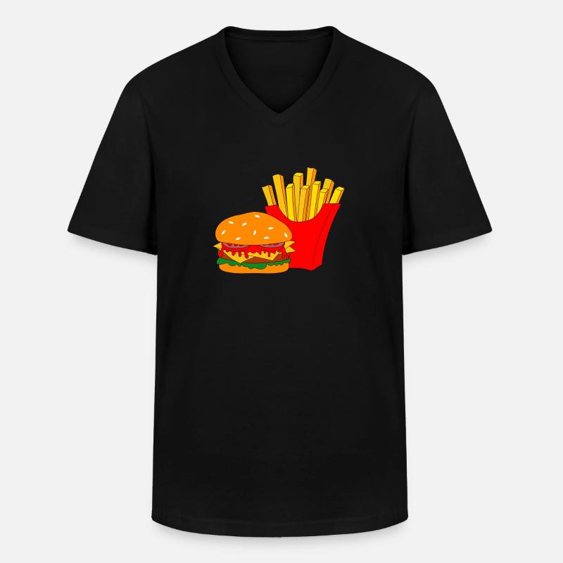 Burger mit Pommes - Männer-T-Shirt mit V-Ausschnitt - Schwarz