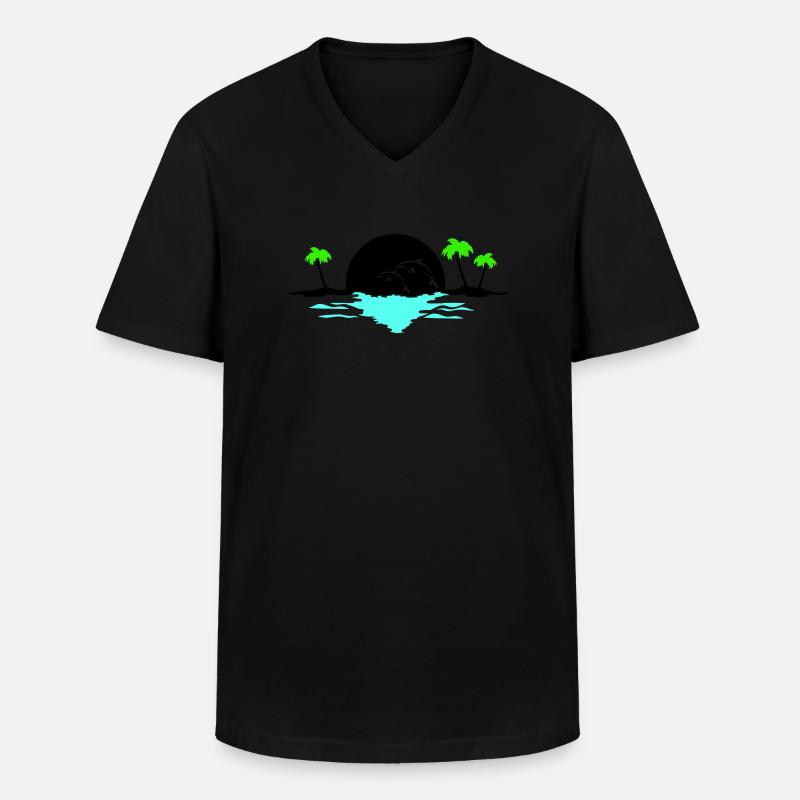 sunset delfine - Männer-T-Shirt mit V-Ausschnitt - Schwarz