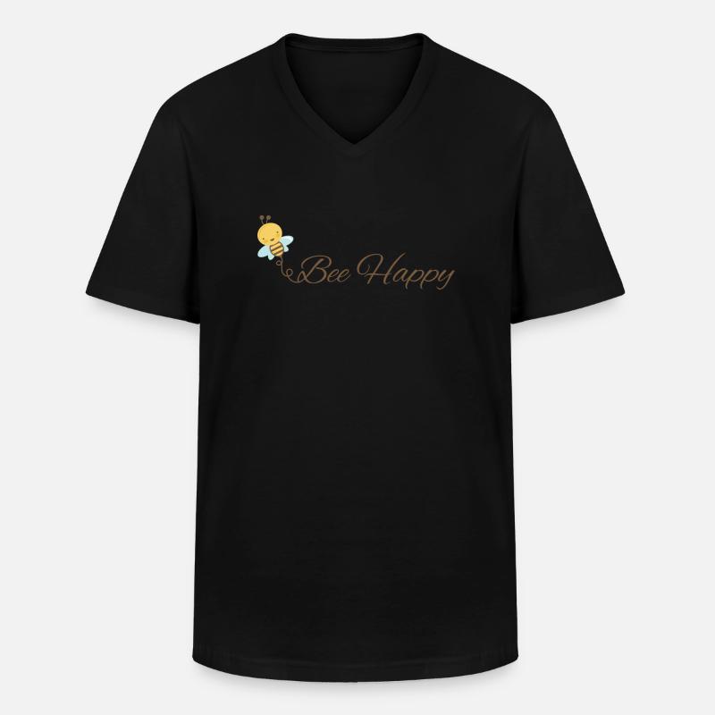 Be Happy like a bee 🐝 - Männer-T-Shirt mit V-Ausschnitt - Schwarz