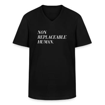 Non Replaceable Human - Men's V-Neck T-Shirt - black - Front - AI Model Male 178 dark (178cm)