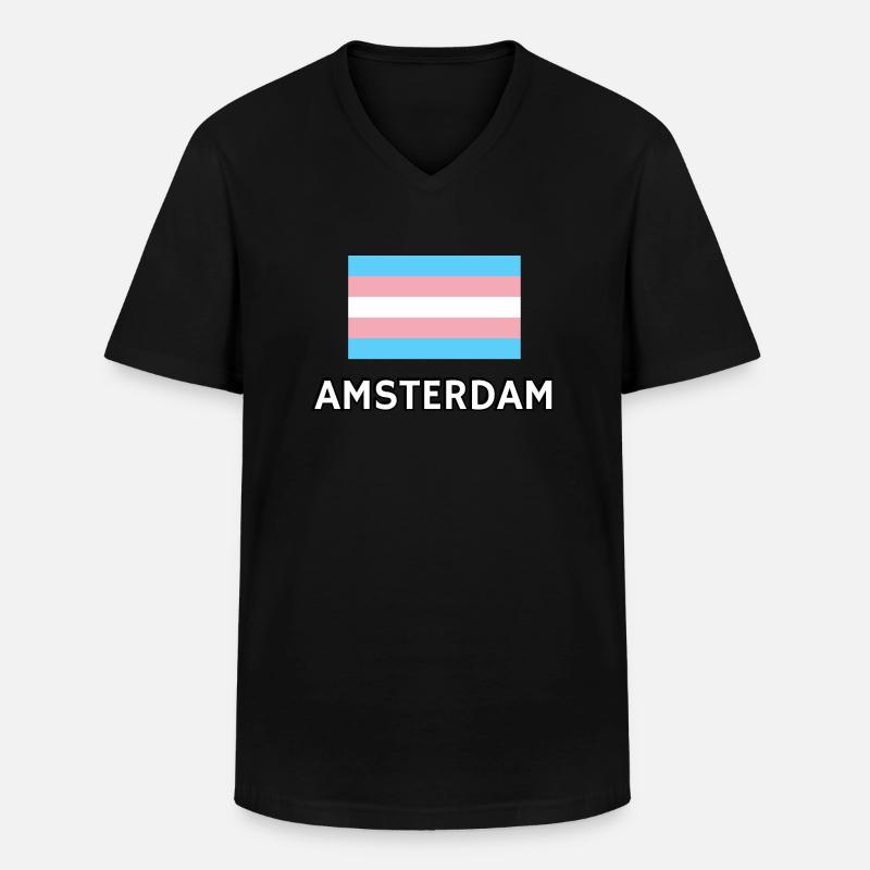 Trans Pride Flagge Amsterdam - Männer-T-Shirt mit V-Ausschnitt - Schwarz