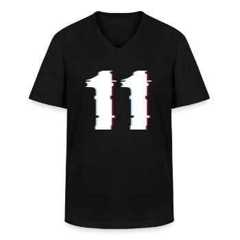 11 Eleven Eleven Number Effect Distorted Number - Men's V-Neck T-Shirt - black - Front - AI Model Male 178 dark (178cm)