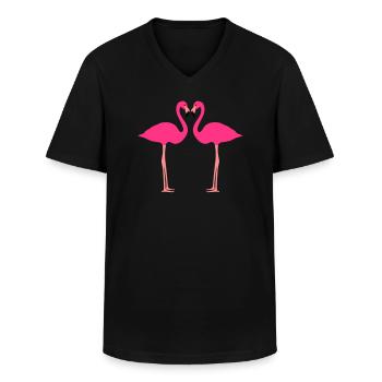 Flamingo, Flamingos, Flamingoes and Heart - Men's V-Neck T-Shirt - black - Front - AI Model Male 178 dark (178cm)