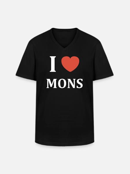 i love Mons - T-shirt col V Homme - noir