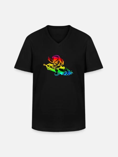 Graffiti astronaute avec fusée de bombe aérosol - T-shirt col V Homme - noir
