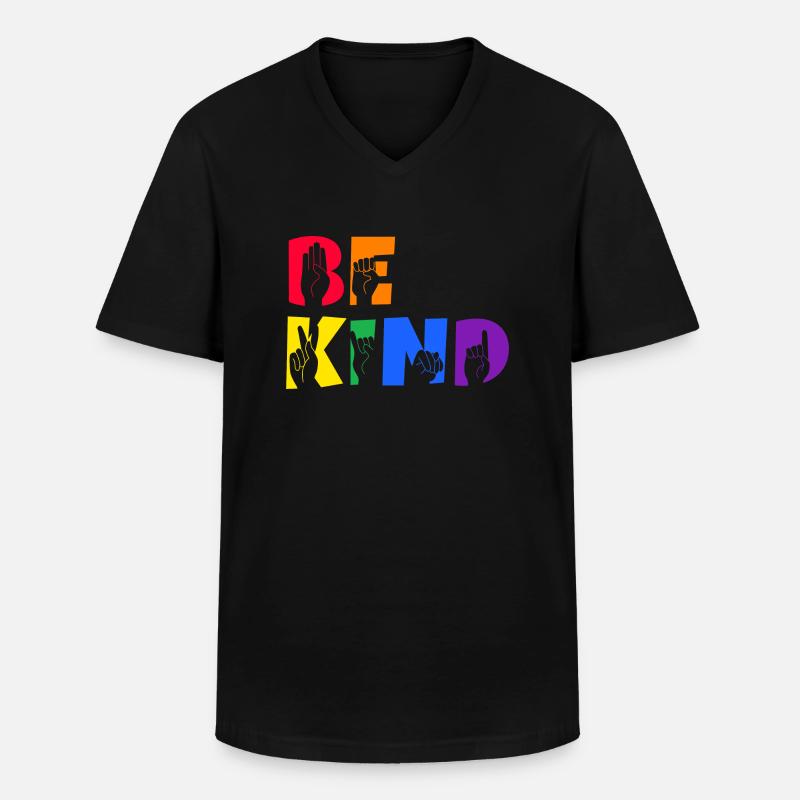 Be Kind Deaf Pride - Männer-T-Shirt mit V-Ausschnitt - Schwarz