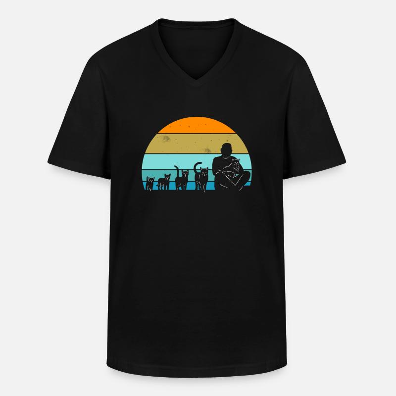 Katzen Evolution - Männer-T-Shirt mit V-Ausschnitt - Schwarz