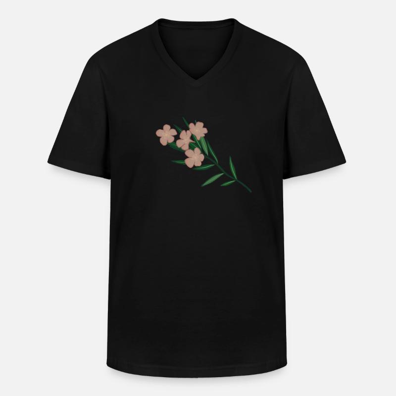 Rosa Oleander Blütenzweig - Männer-T-Shirt mit V-Ausschnitt - Schwarz