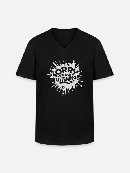 désolé de ne pas écouter - T-shirt col V Homme - noir