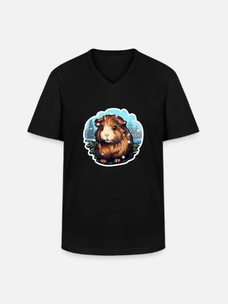 Cochon d’Inde d’hiver - T-shirt col V Homme - noir