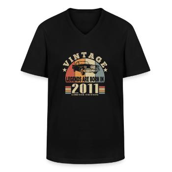 Vintage 2011 Legend Born - Men's V-Neck T-Shirt - black - Front - AI Model Male 178 dark (178cm)