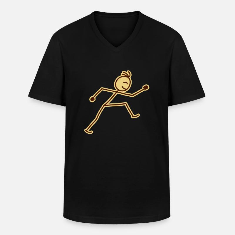 walking_stick_figure_2c - Männer-T-Shirt mit V-Ausschnitt - Schwarz