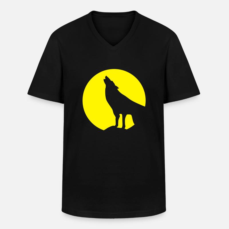 Wolve & Moonlight, Wolf, Wolves - Men's V-Neck T-Shirt - black