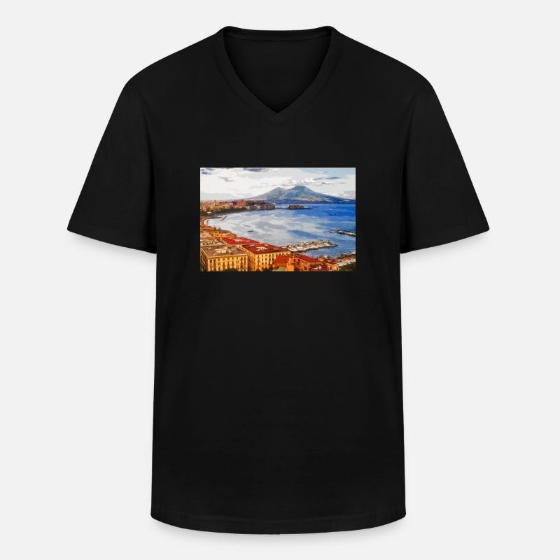 La baia di Napoli (disegno digitale) - Maglietta da uomo classica con scollo a V - nero