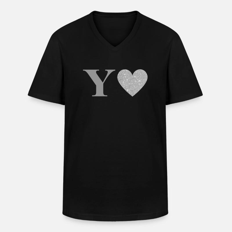 Silberner Herzbuchstabe - Männer-T-Shirt mit V-Ausschnitt - Schwarz