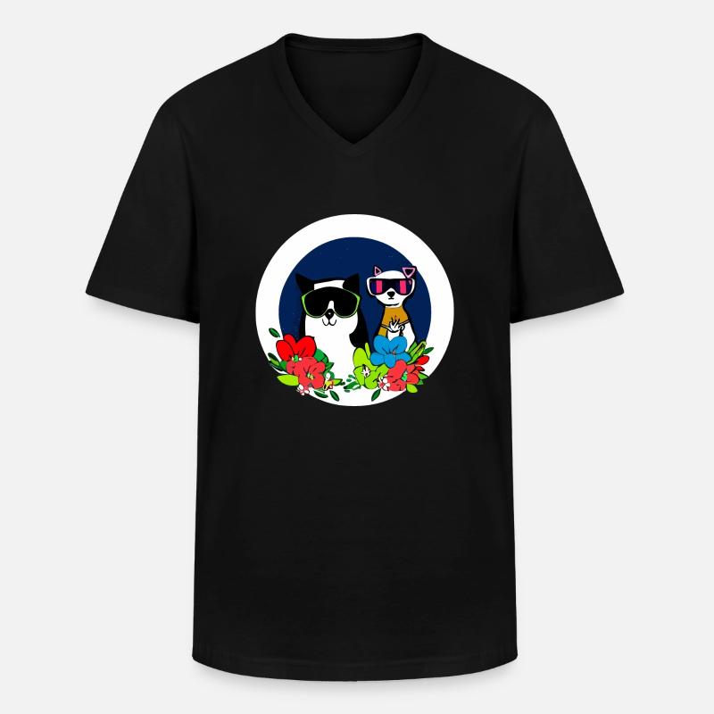 Katzen beste Freunde - Männer-T-Shirt mit V-Ausschnitt - Schwarz