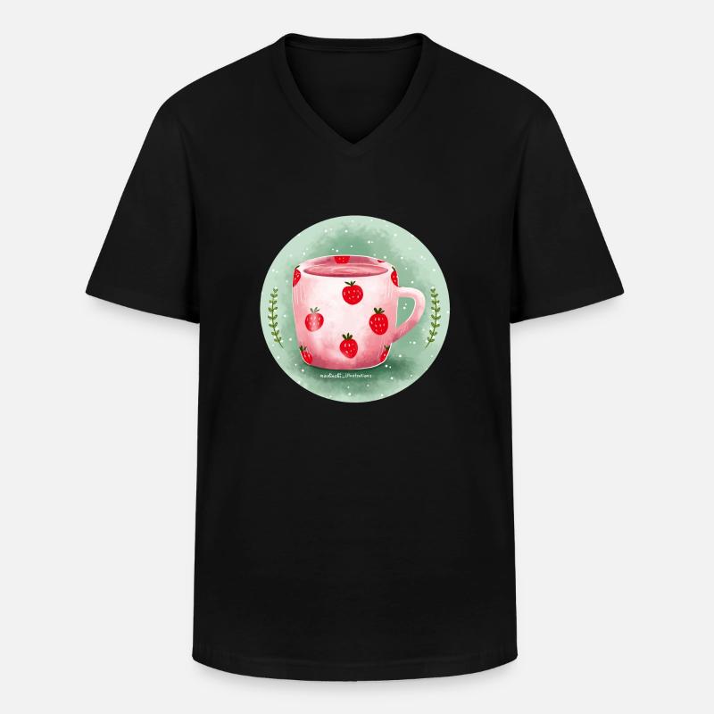 Erdbeer Milch - Männer-T-Shirt mit V-Ausschnitt - Schwarz