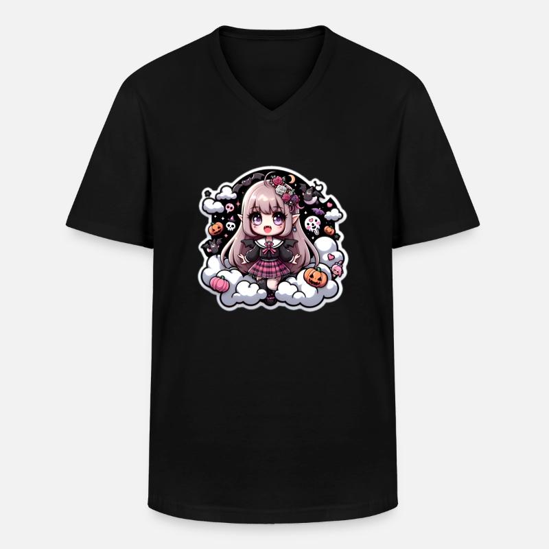 Anime Vampir Mädchen - Männer-T-Shirt mit V-Ausschnitt - Schwarz