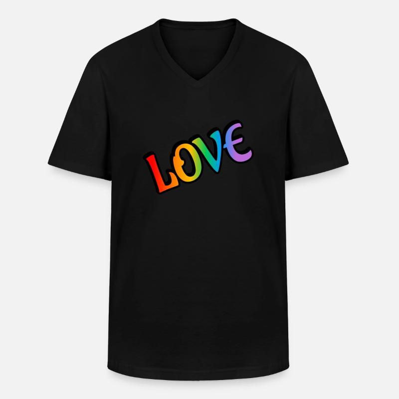 Retro Regenbogen Liebe - Männer-T-Shirt mit V-Ausschnitt - Schwarz