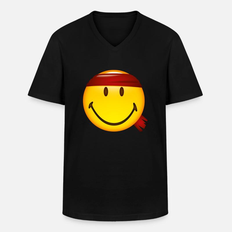 Smiley Glossy Fighter - Männer-T-Shirt mit V-Ausschnitt - Schwarz
