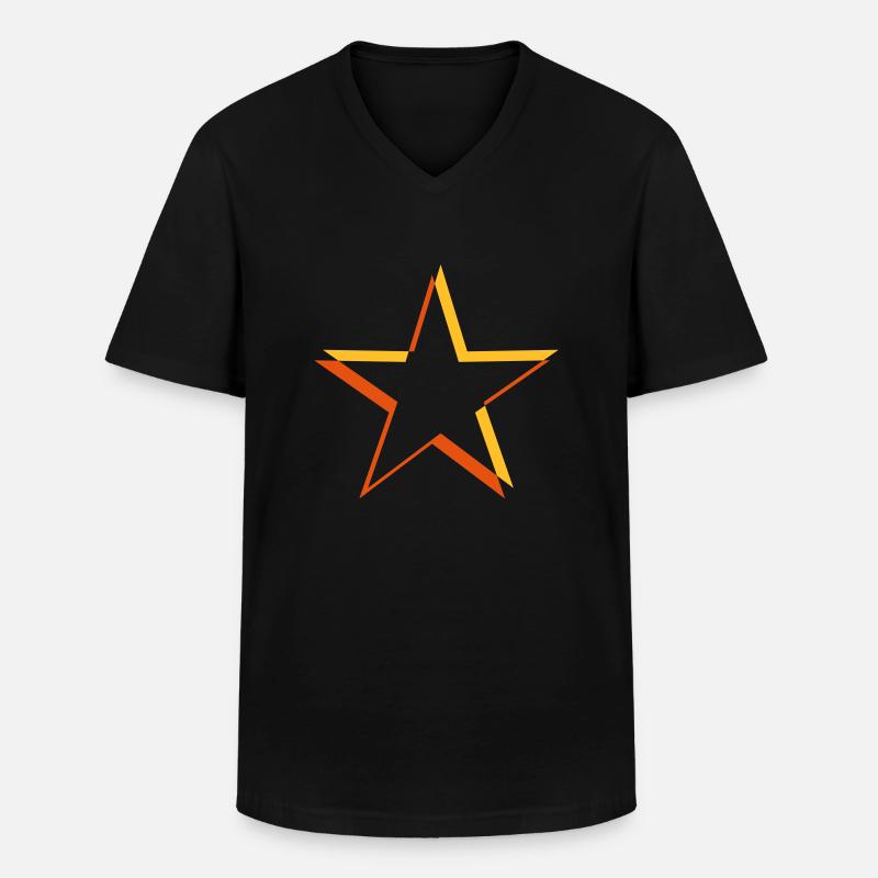 Gul 3D-stjerne - Klassisk herre T-shirt med V-udskæring - sort