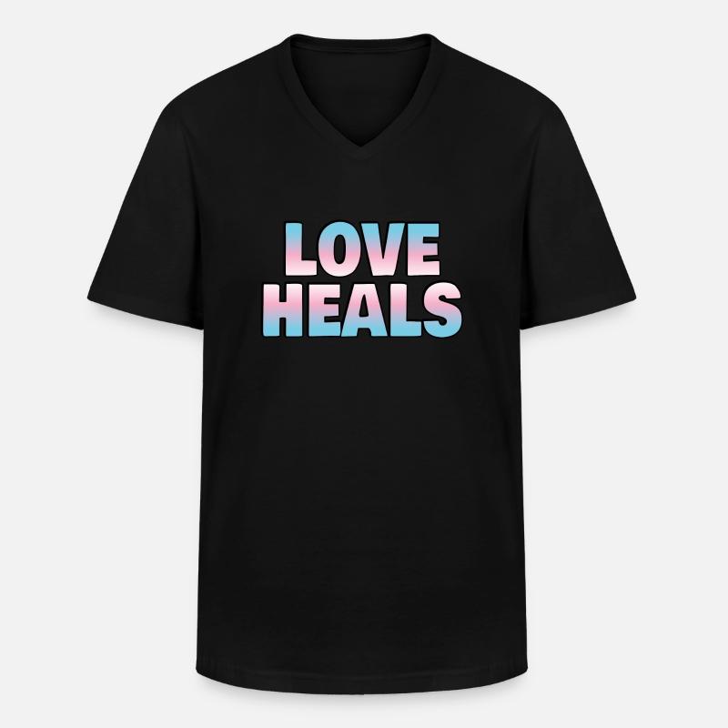 Liebe heilt Trans-Flaggenfarben - Männer-T-Shirt mit V-Ausschnitt - Schwarz