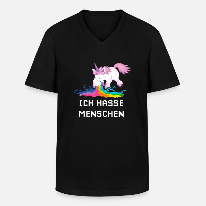 Ich hasse Menschen Einhorn - Männer-T-Shirt mit V-Ausschnitt - Schwarz