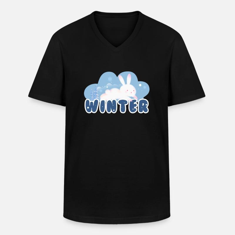 Winter Rabbit - Männer-T-Shirt mit V-Ausschnitt - Schwarz