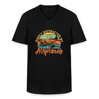 Easily Distracted By Airplanes Airplane Pilot - Männer-T-Shirt mit V-Ausschnitt - Schwarz - Vorne - AI Model Male 178 dark (178cm)