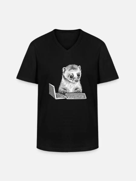 CUTE GEEK FERRET - Men's V-Neck T-Shirt - black
